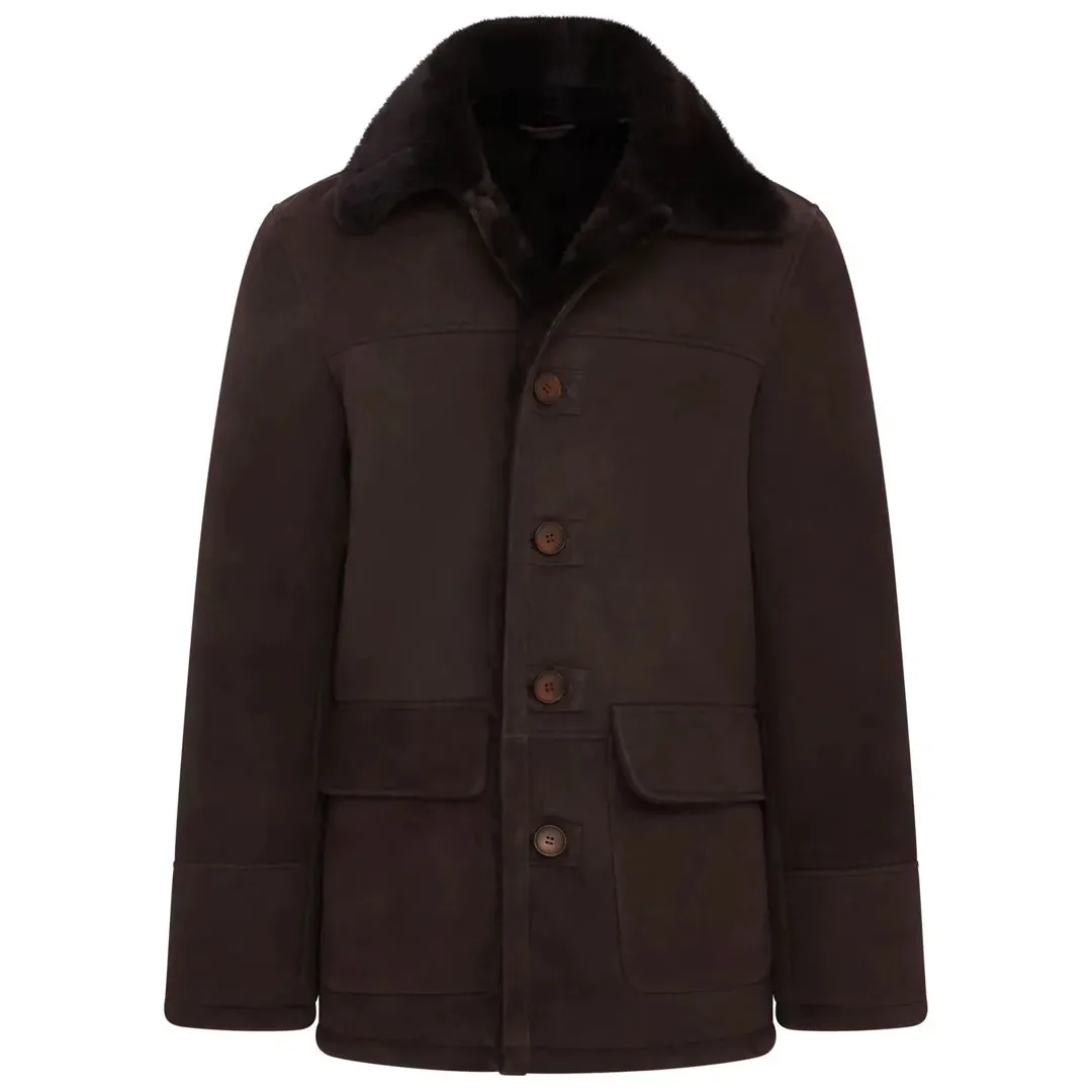 Men's Brown Shearling Sheepskin Car Coat sold by Tru Clothing product image thumbnail 2