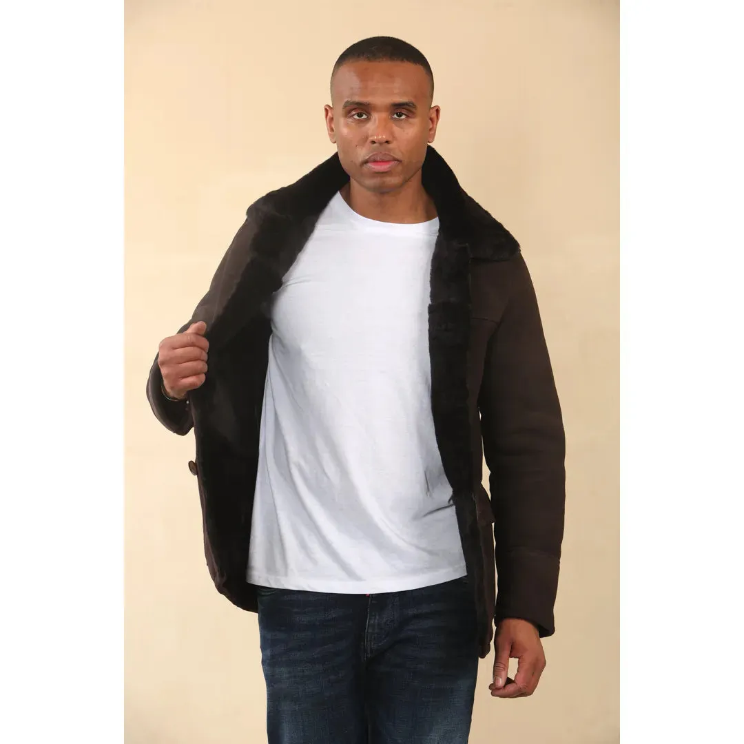 Men's Brown Shearling Sheepskin Car Coat sold by Tru Clothing product image thumbnail 4
