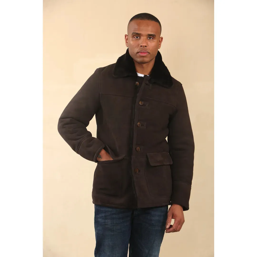 Men's Brown Shearling Sheepskin Car Coat sold by Tru Clothing product image thumbnail 3