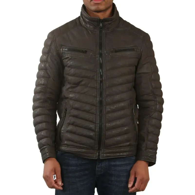 Men's Quilted Puffer Soft Napa Leather Jacket sold by Tru Clothing