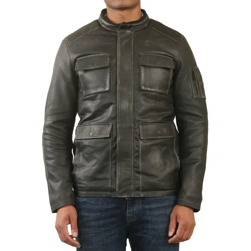 Men's Vintage Black Leather Safari Parka Jacket sold by Tru Clothing