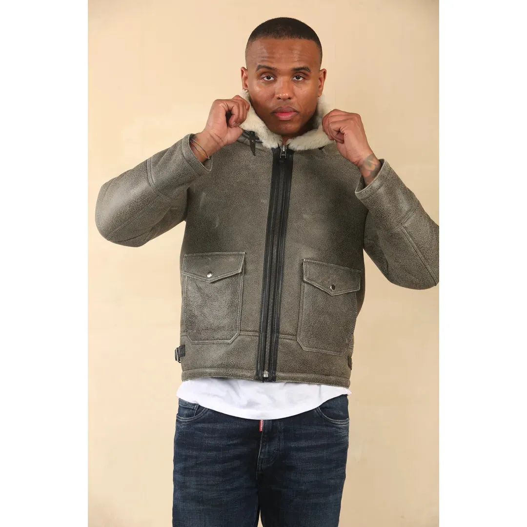 Men's Grey B3 Shearling Aviator Sheepskin Jacket sold by Tru Clothing product image thumbnail 3