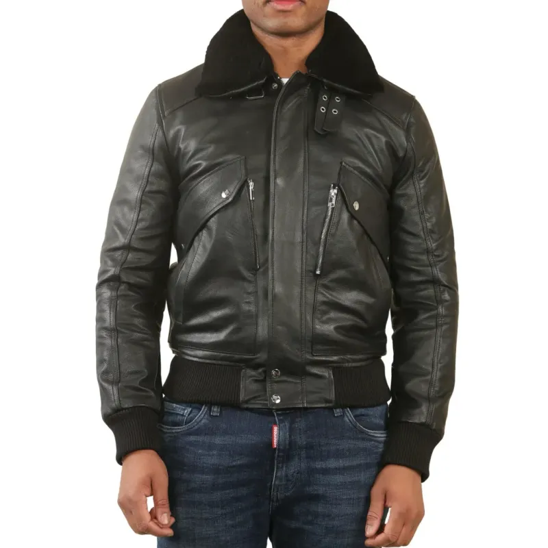 Men's Black Cowhide Aviator Bomber Leather Jacket sold by Tru Clothing