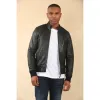 Men's Black Retro Real Leather Bomber Jacket sold by Tru Clothing