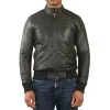 Men's Black Retro Real Leather Bomber Jacket sold by Tru Clothing