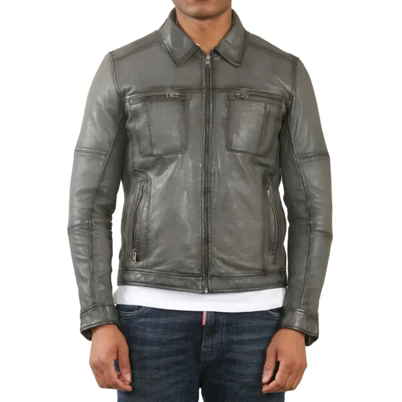 Men's Classic Collar Leather Biker Jacket sold by Tru Clothing