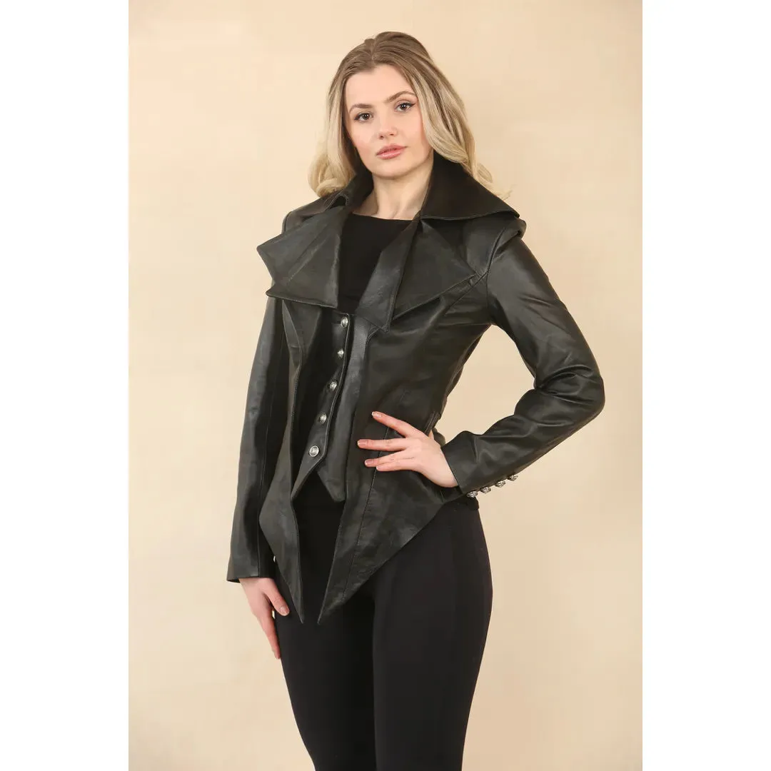 Women's Gothic Mid-Length Edwardian Leather Jacket sold by Tru Clothing product image thumbnail 5