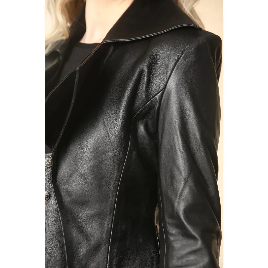 Women's Gothic Mid-Length Edwardian Leather Jacket sold by Tru Clothing product image thumbnail 3