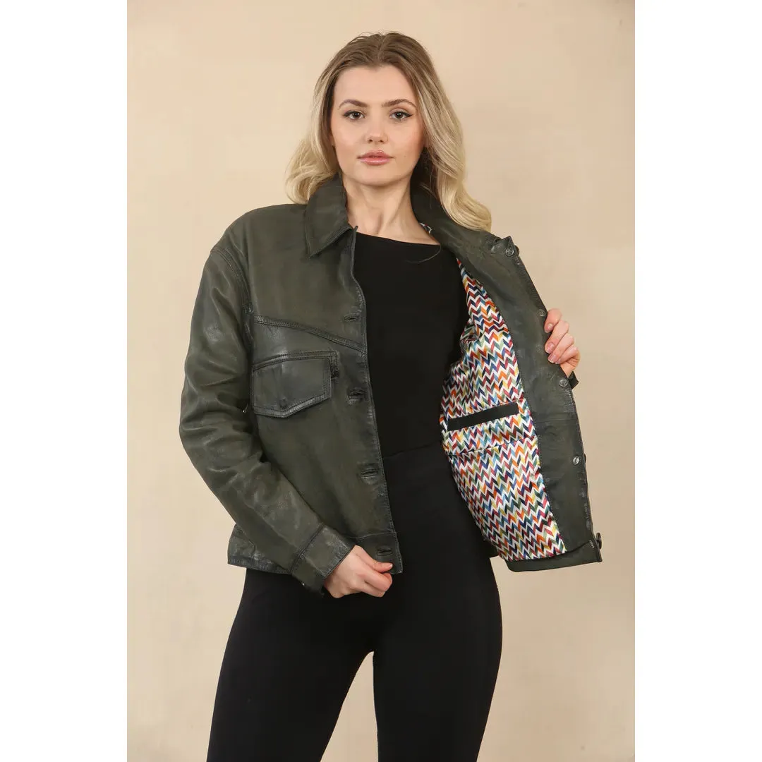 Women's Retro Classic Collar Biker Leather Jacket sold by Tru Clothing product image thumbnail 2