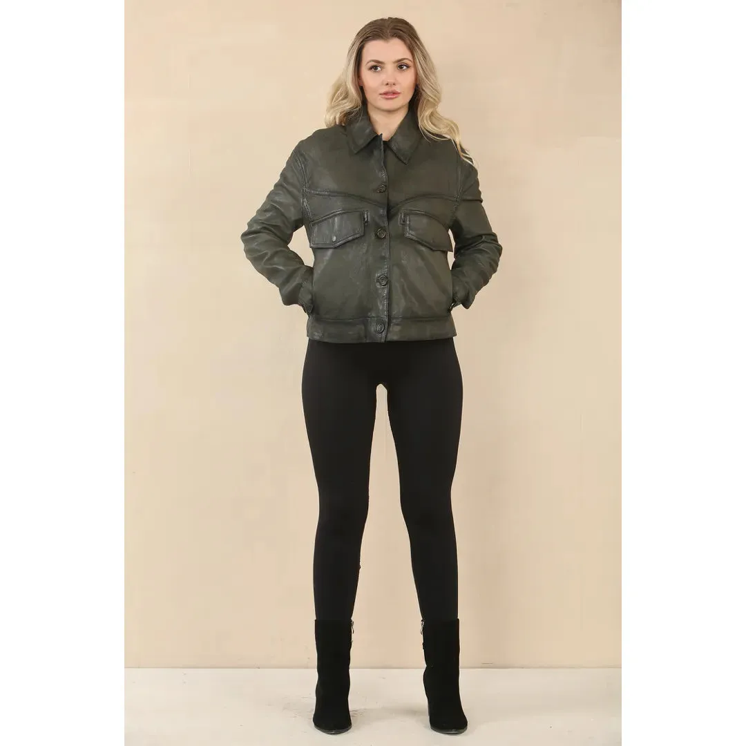 Women's Retro Classic Collar Biker Leather Jacket sold by Tru Clothing product image thumbnail 5