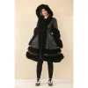 Women's Black Flared Hooded Leather Cape Coat sold by Tru Clothing