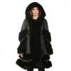 Women's Black Flared Hooded Leather Cape Coat sold by Tru Clothing