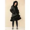 Women's Black Flared Hooded Leather Cape Coat sold by Tru Clothing