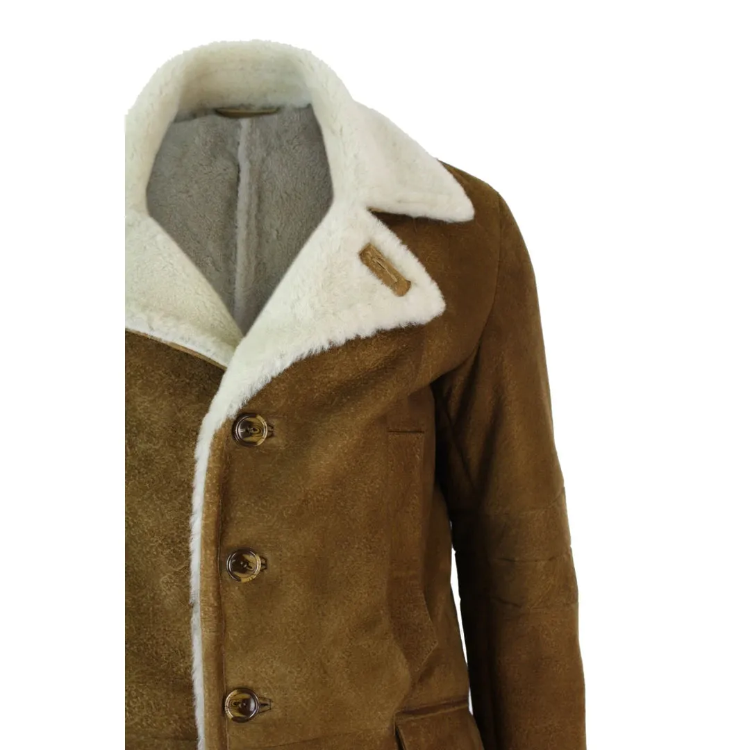 Men's Sherling Sheepskin Tan Brown 3/4 Overcoat Winter Warm sold by Tru Clothing product image thumbnail 4