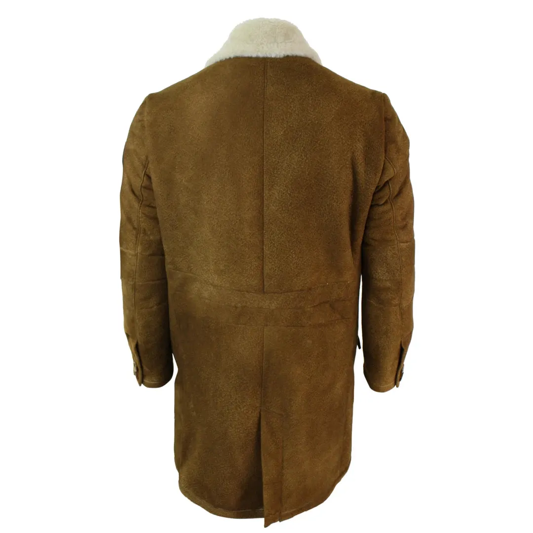 Men's Sherling Sheepskin Tan Brown 3/4 Overcoat Winter Warm sold by Tru Clothing product image thumbnail 5