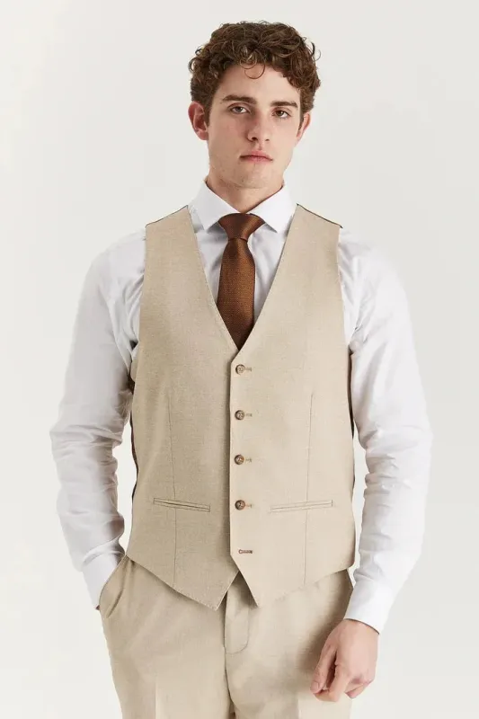 Belmont - Men's Beige Tailored Fit Waistcoat sold by Tru Clothing