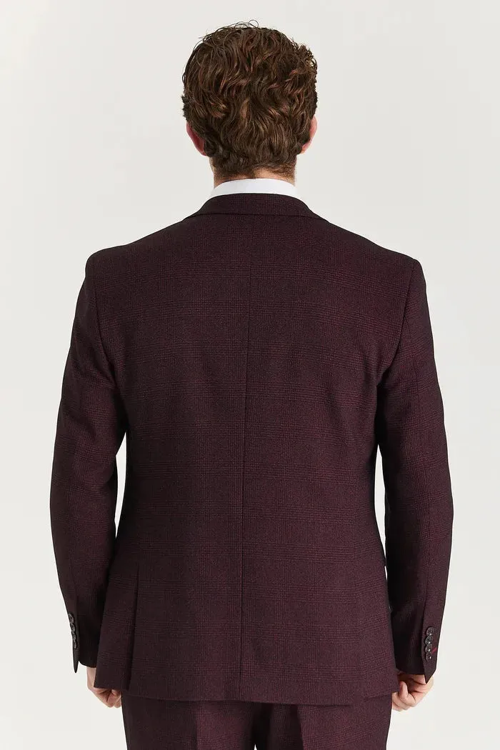 Regent - Men's Wine Checked Tailored Fit Blazer sold by Tru Clothing product image thumbnail 4