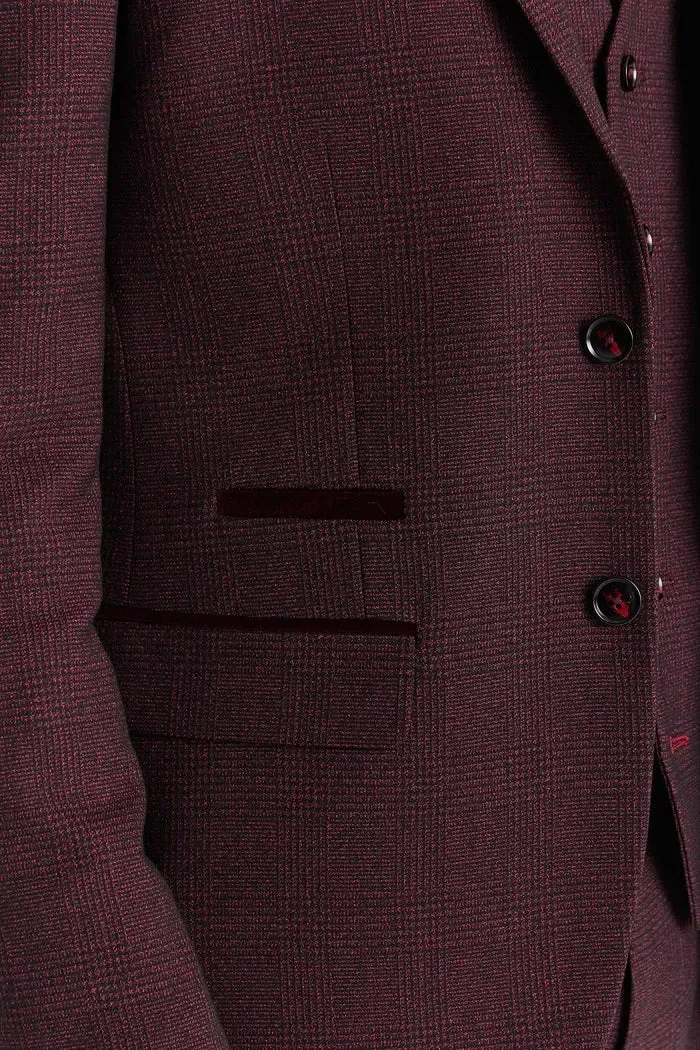 Regent - Men's Wine Checked Tailored Fit Blazer sold by Tru Clothing product image thumbnail 2