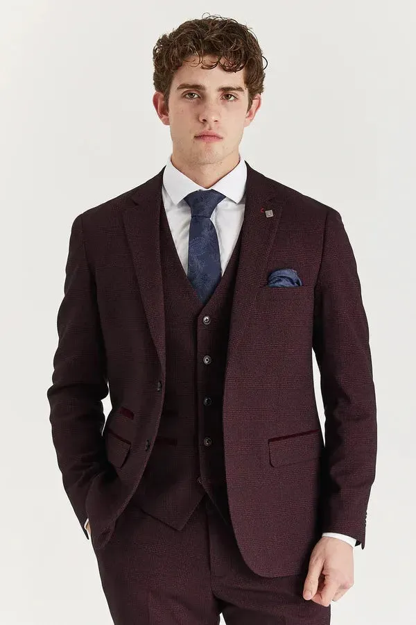 Regent - Men's Wine Checked Tailored Fit Blazer sold by Tru Clothing