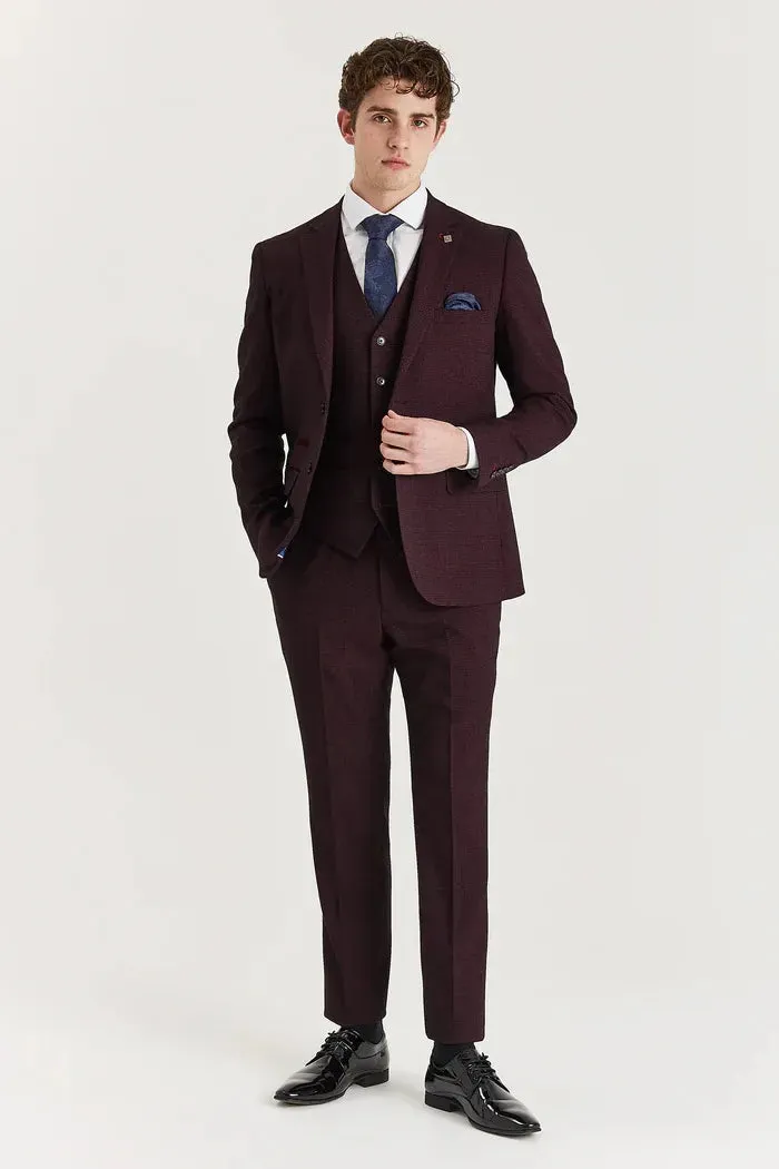 Regent - Men's Wine 3 Piece Prince Of Wales Checked Suit sold by Tru Clothing product image thumbnail 2