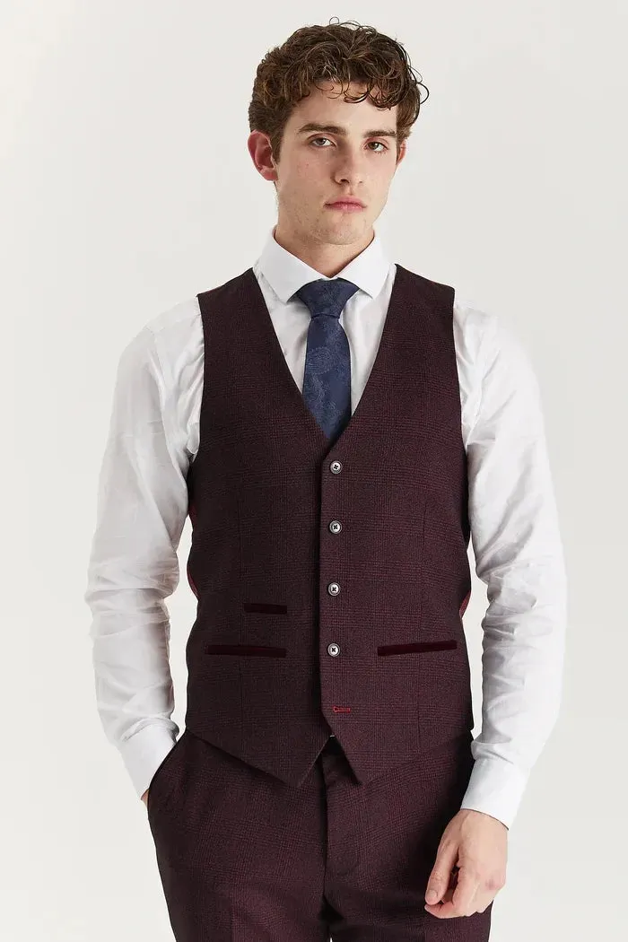 Regent - Men's Wine 3 Piece Prince Of Wales Checked Suit sold by Tru Clothing product image thumbnail 5
