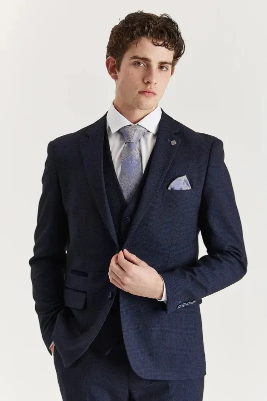 Regent - Men's Navy 3 Piece Prince Of Wales Checked Suit sold by Tru Clothing