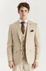 Belmont - Men's Beige 3 Piece Stitch Lapel Classic Suit sold by Tru Clothing