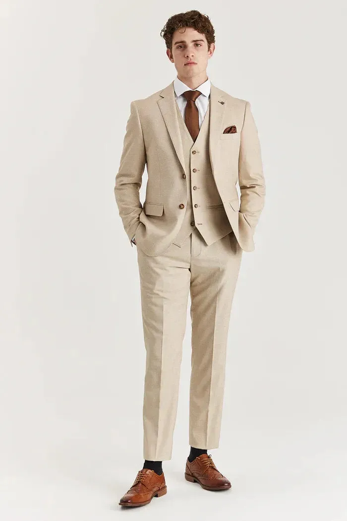 Belmont - Men's Beige 3 Piece Stitch Lapel Classic Suit sold by Tru Clothing product image thumbnail 2