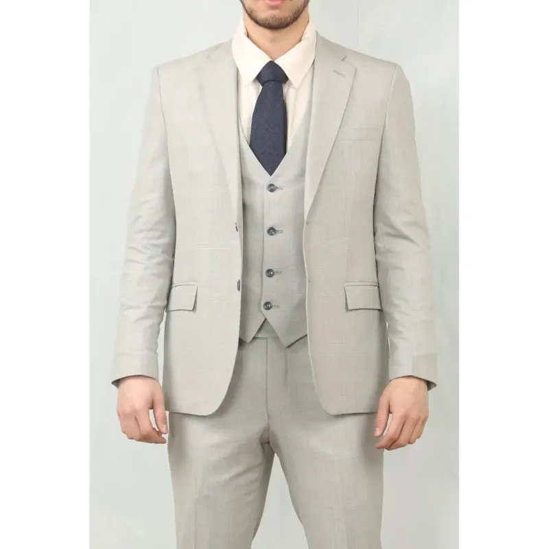IM31 - Men's Grey 3 Piece Prince Of Wales Check Suit sold by Tru Clothing