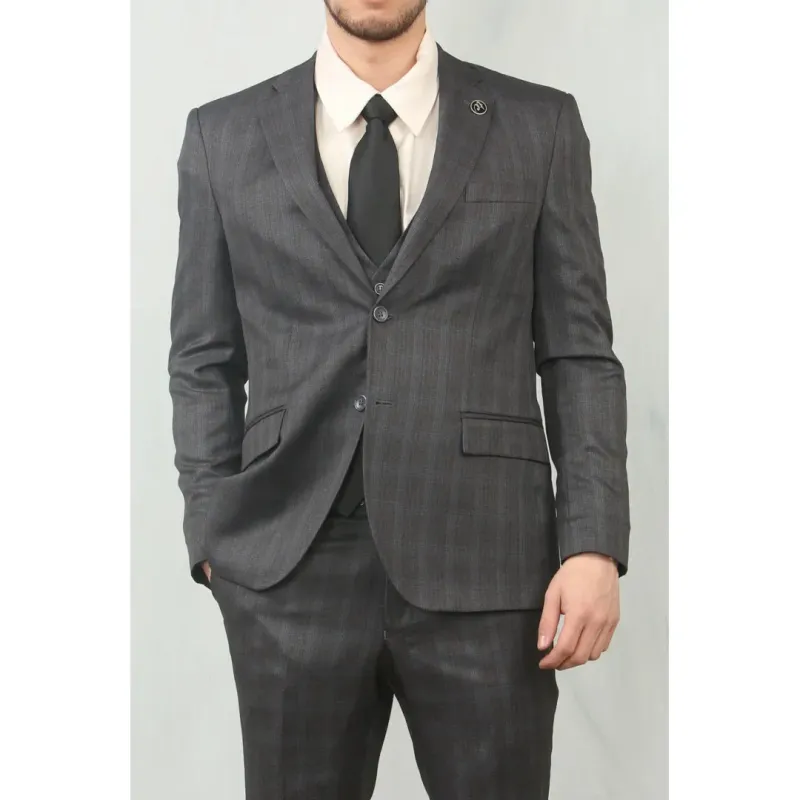 IM31 - Men's Charcoal 3 Piece Prince Of Wales Check Suit sold by Tru Clothing