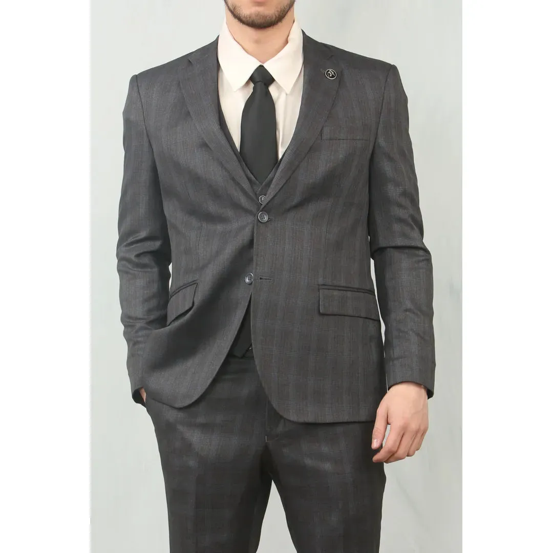 IM31 - Men's Charcoal 3 Piece Prince Of Wales Check Suit sold by Tru Clothing