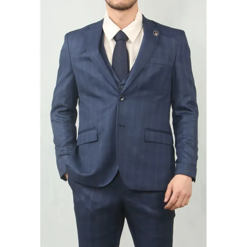 IM31 - Men's Blue 3 Piece Prince Of Wales Check Suit sold by Tru Clothing