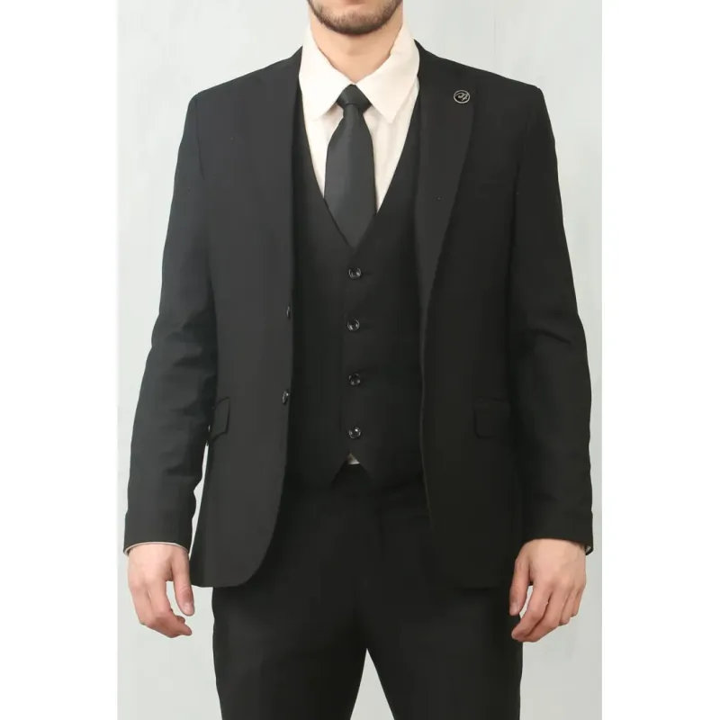 IM30 - Men's Black 3 Piece Stitch Lapel Formal Suit sold by Tru Clothing