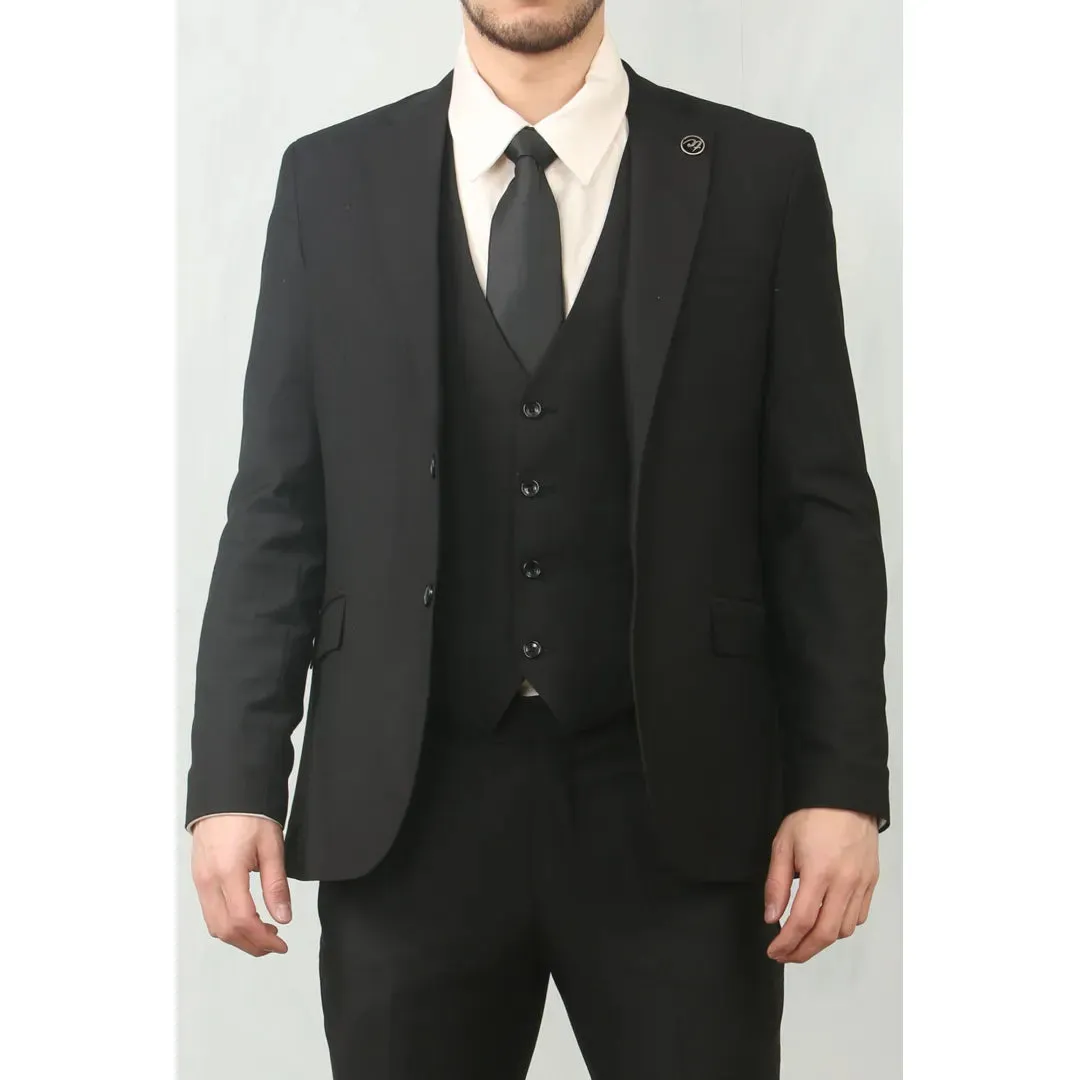 IM30 - Men's Black 3 Piece Stitch Lapel Formal Suit sold by Tru Clothing