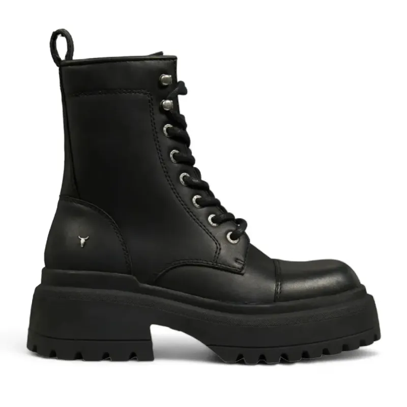 Destroy - Women's Black Mid Calf Leather Combat Boots sold by Tru Clothing