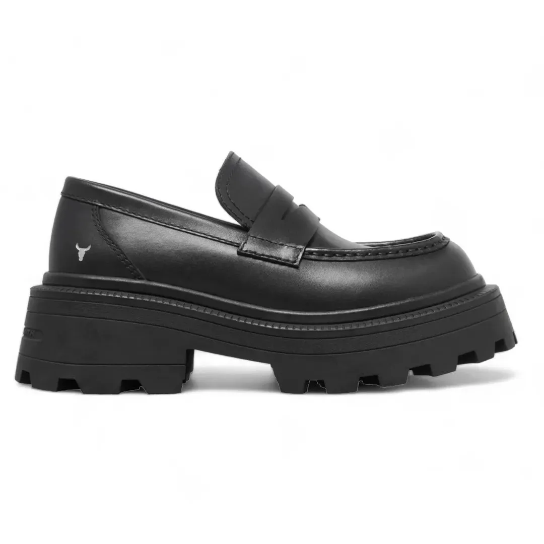 True - Women's Black Slip On Chunky Leather Loafers sold by Tru Clothing