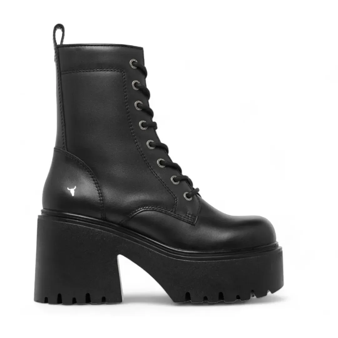 Totally - Women's Black Mid Calf Leather Platform Boots sold by Tru Clothing