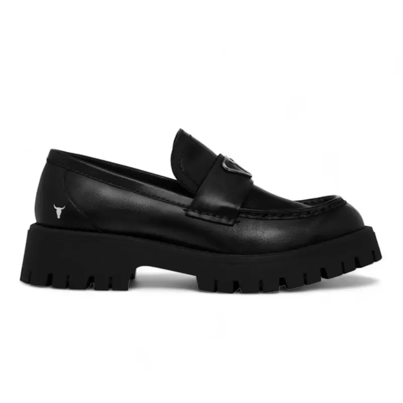 Throne - Women's Black Slip On Chunky Leather Loafers sold by Tru Clothing
