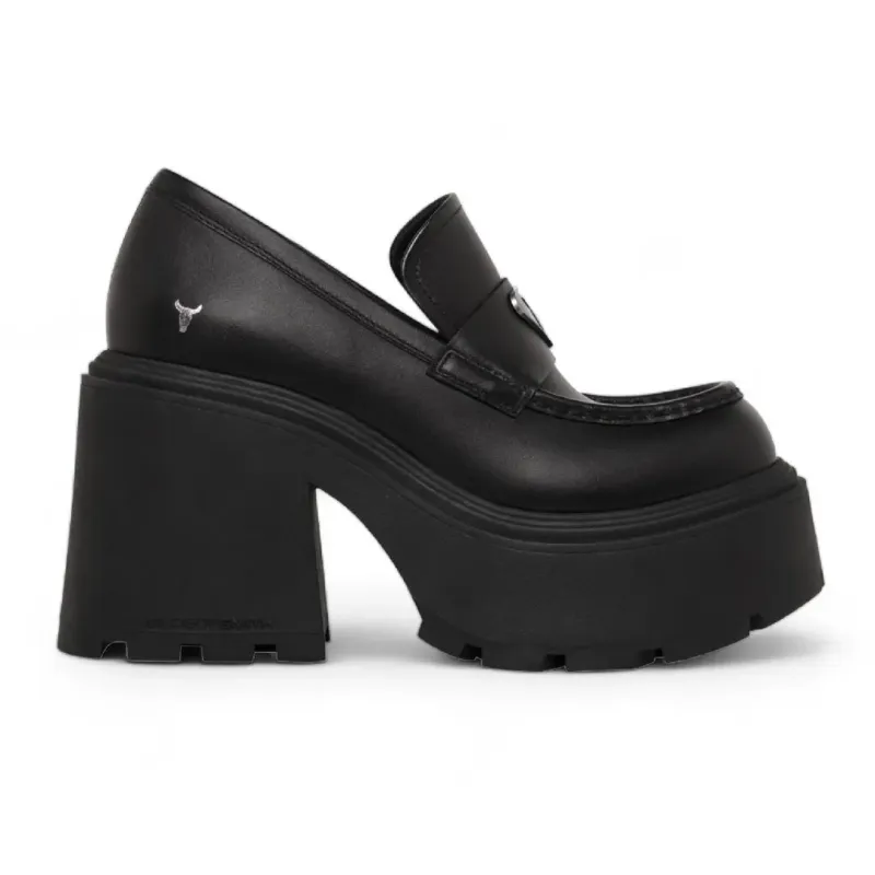 Spoiled - Women's Black Block Heel Leather Loafers sold by Tru Clothing