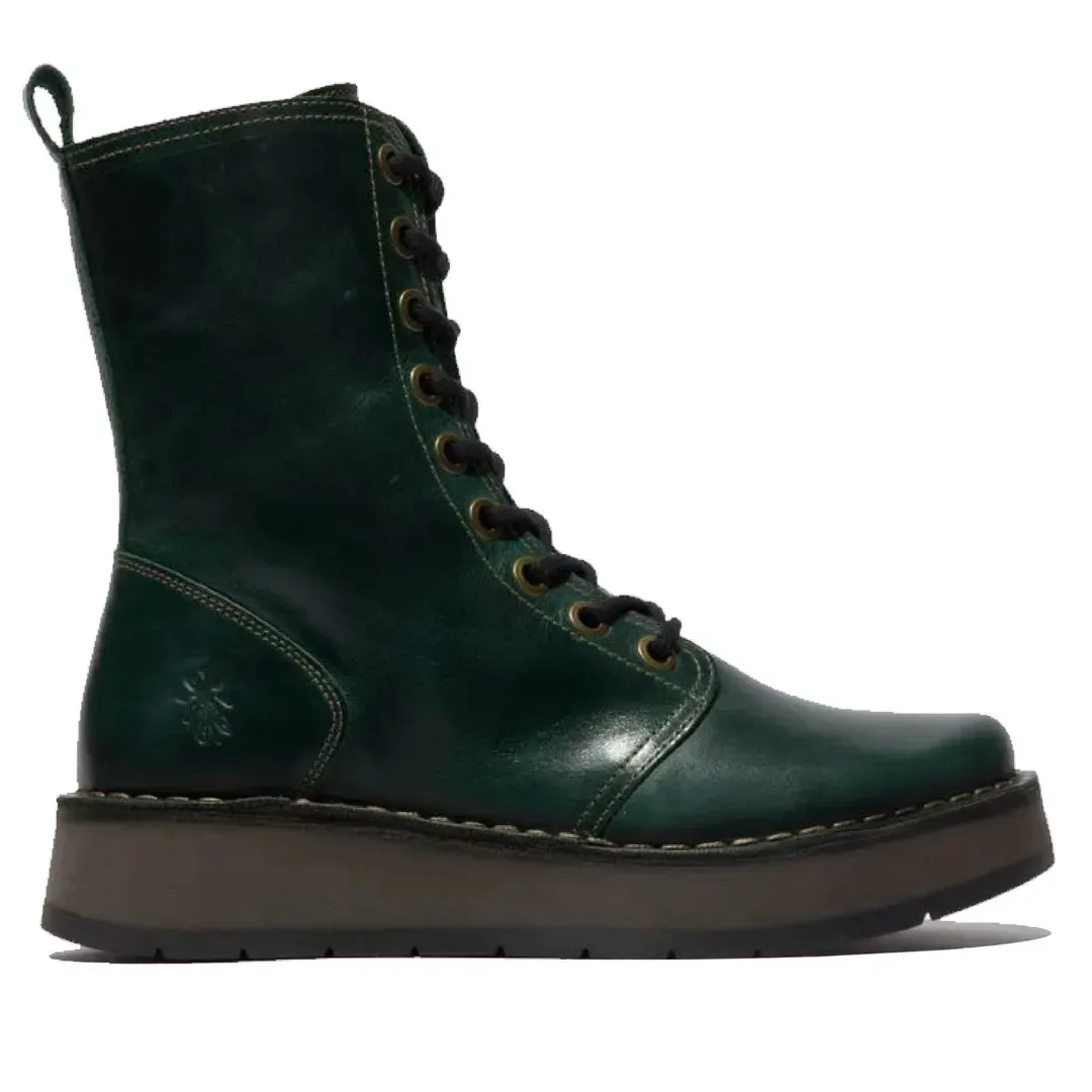RAMI043FLY - Women's Wedge Heel Lace Up Leather Ankle Boots sold by Tru Clothing