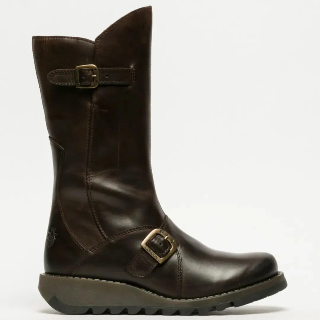 MES2913 - Women's Wedge Heel Buckle Mid Calf Leather Boots sold by Tru Clothing