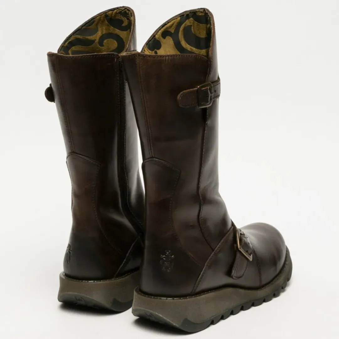 MES2913 - Women's Wedge Heel Buckle Mid Calf Leather Boots sold by Tru Clothing product image thumbnail 3