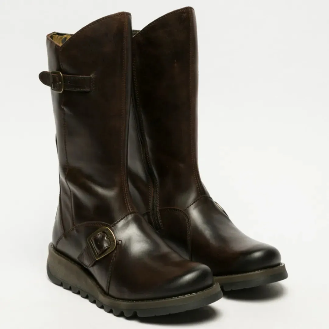 MES2913 - Women's Wedge Heel Buckle Mid Calf Leather Boots sold by Tru Clothing product image thumbnail 2