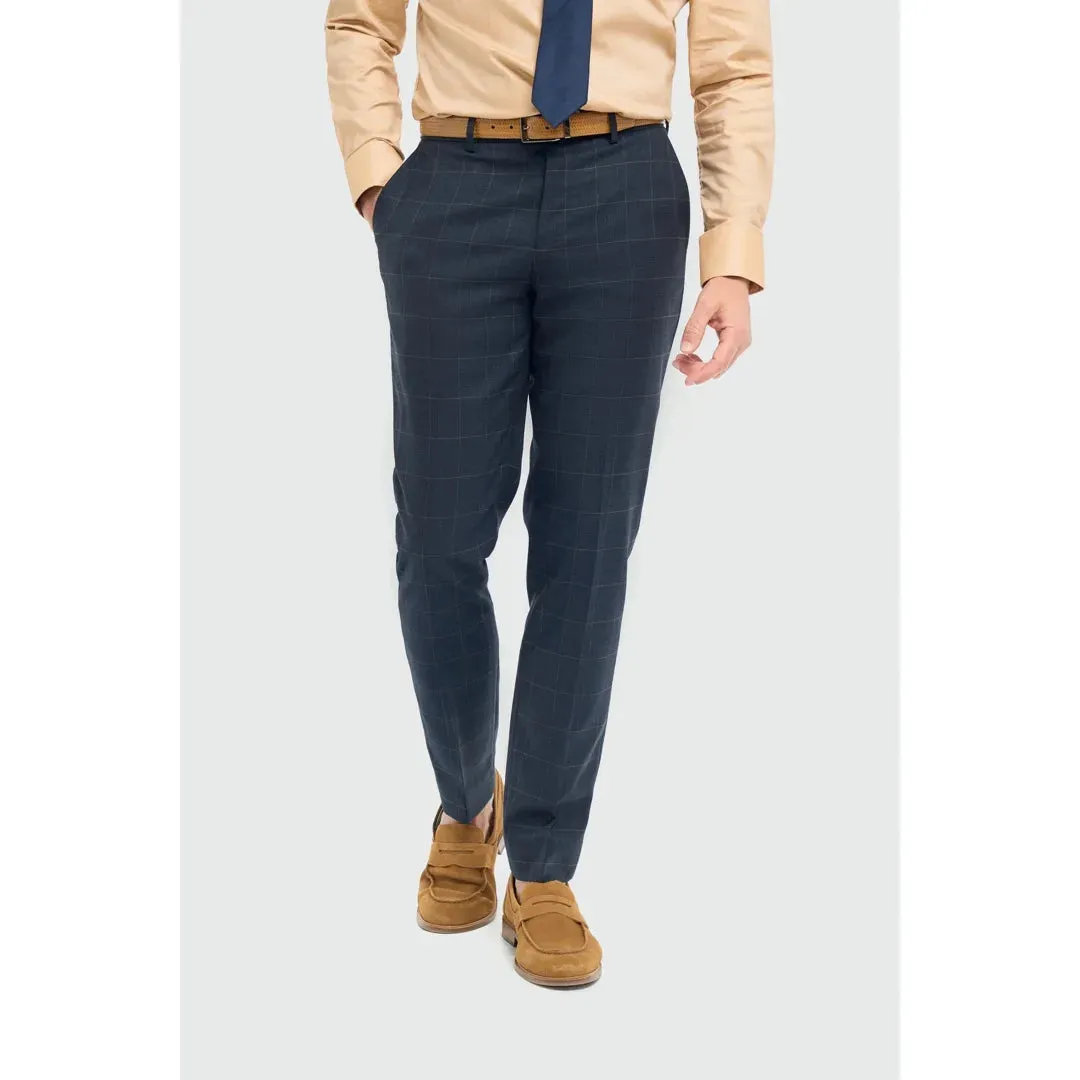 Torino - Men's Navy Check Formal Trousers sold by Tru Clothing