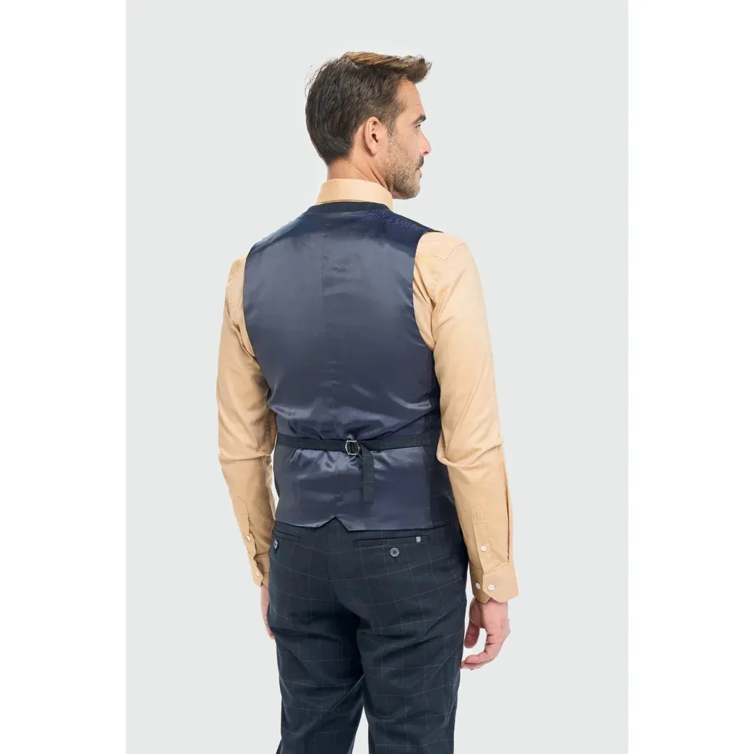 Torino - Men's Navy Check Double Breasted Waistcoat sold by Tru Clothing product image thumbnail 3