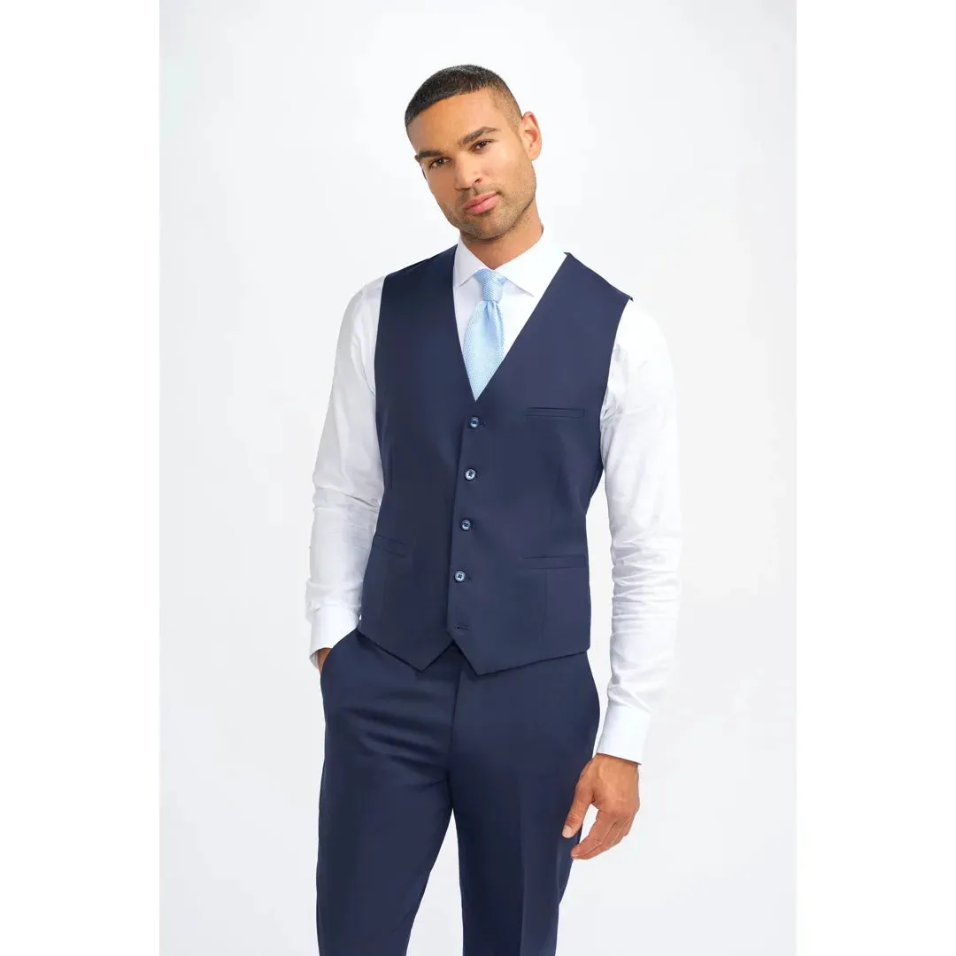 James - Men's Navy Blue Wool Waistcoat sold by Tru Clothing