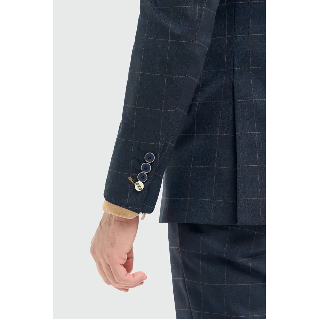 Torino - Men's Navy Check Tailored Fit Blazer sold by Tru Clothing product image thumbnail 3