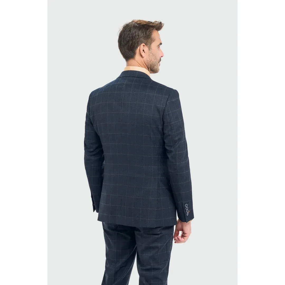 Torino - Men's Navy Check Tailored Fit Blazer sold by Tru Clothing product image thumbnail 4