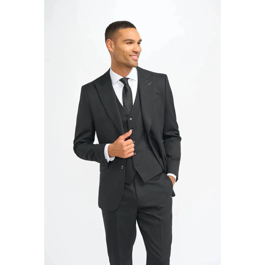 Roberto - Men's Black Shadow Stripes Tailored Fit Blazer sold by Tru Clothing