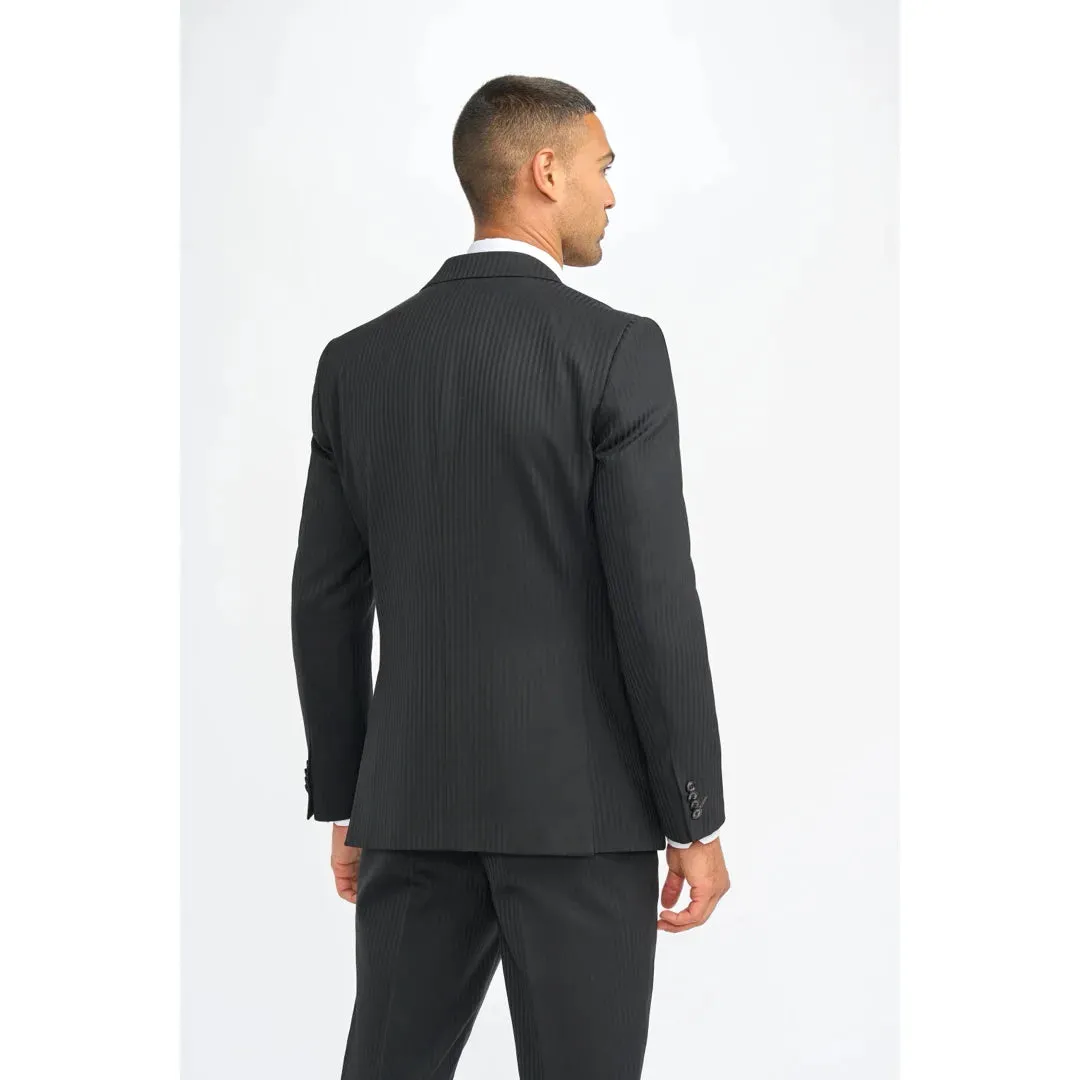 Roberto - Men's Black Shadow Stripes Tailored Fit Blazer sold by Tru Clothing product image thumbnail 2